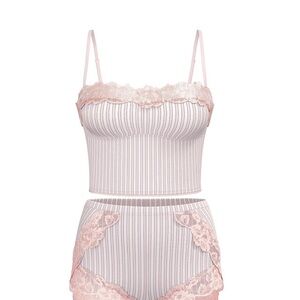 Pink Striped Lace Trim Sleepwear Set Victoria’s Secret brand new
